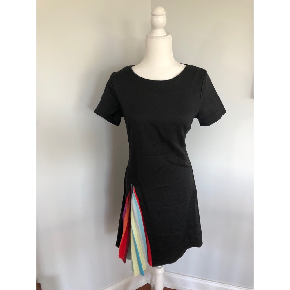 NWT Black Tee Shirt Dress with Colorful Pleats